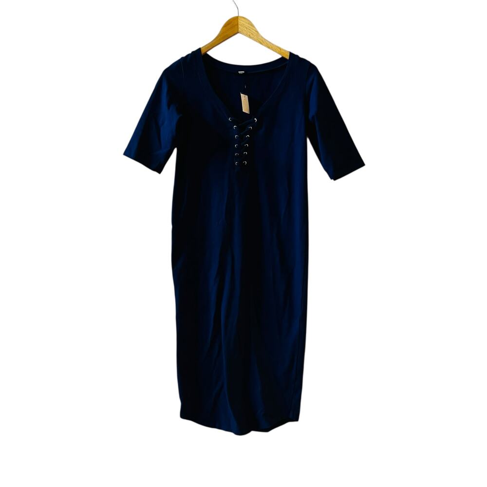 Monrow Mommy Blue Lace Up Short Sleeve Dress Size M Medium NWT